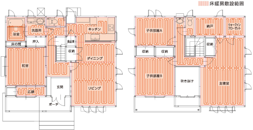 画像：床暖房の配置イメージ１